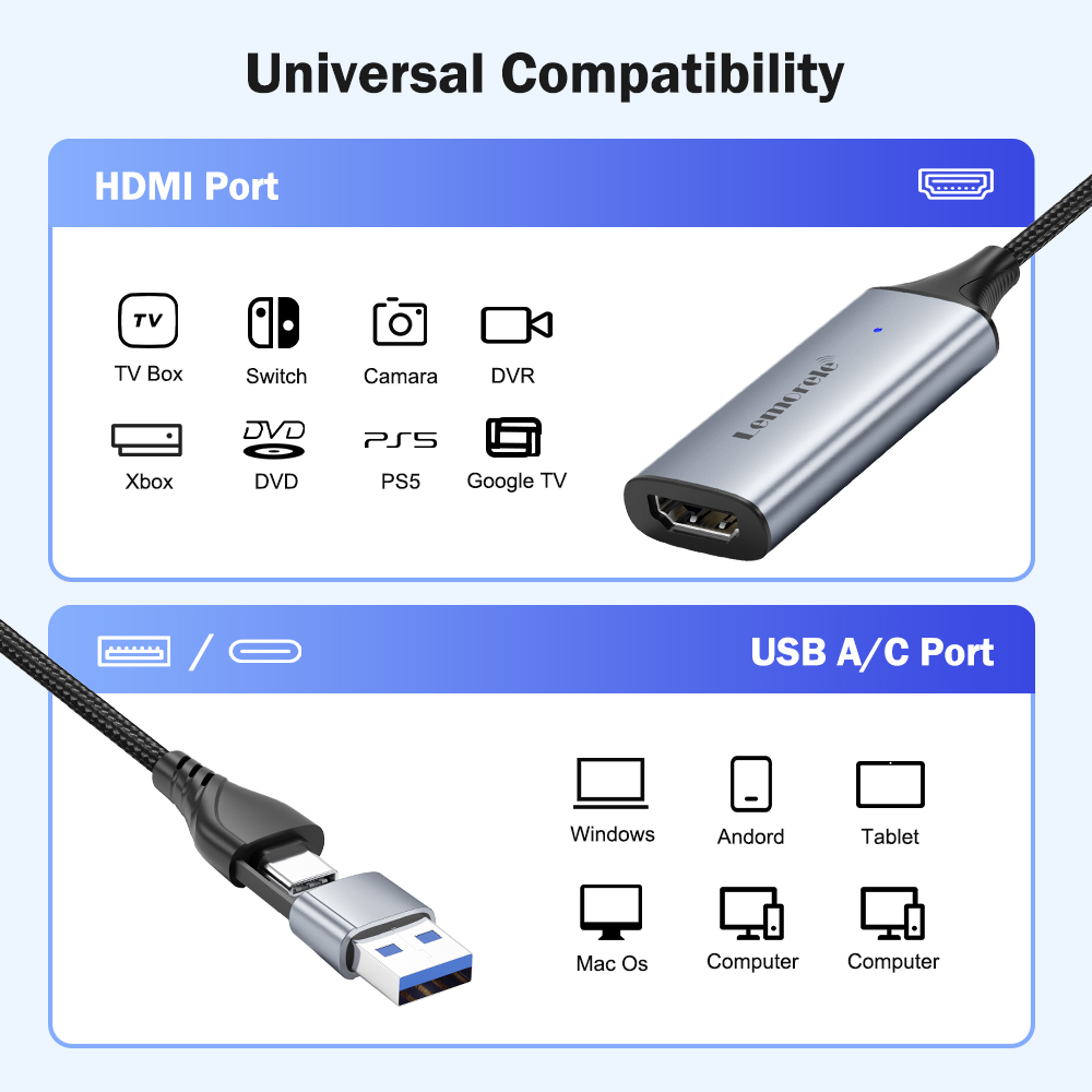 Lemorele USB 2.0 Video Capture - Pc Gaming Game 评论和价格